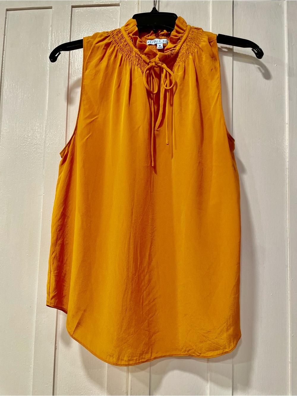 Antonio Melani 100% Silk Mustard Gold Sleeveless Tie Neck Blouse Size M